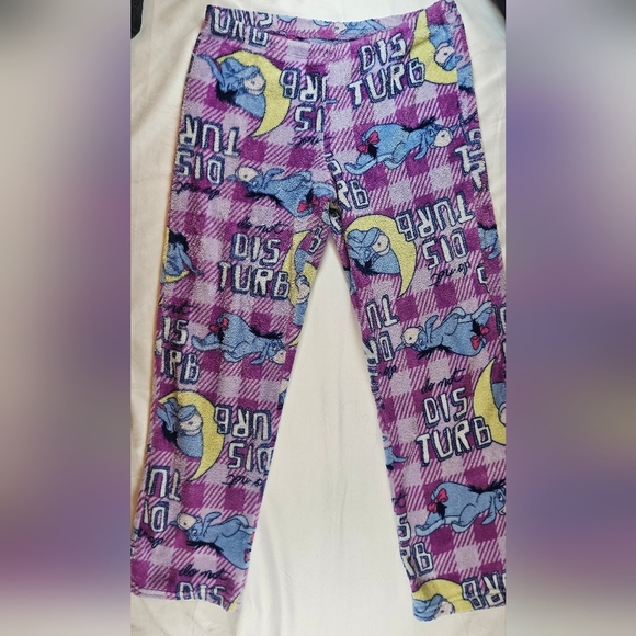 Disney Womens Purple Plaid Eeyore Fleece Elastic Waist Pajama Pants Size Medium - Picture 2 of 12